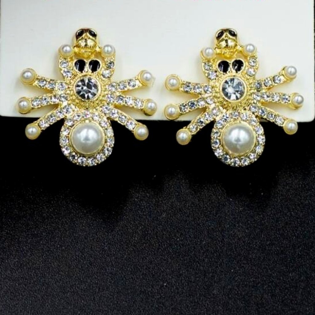 New! Gorgeous Diamond & Pearl Spider Stud Earrings - Gift